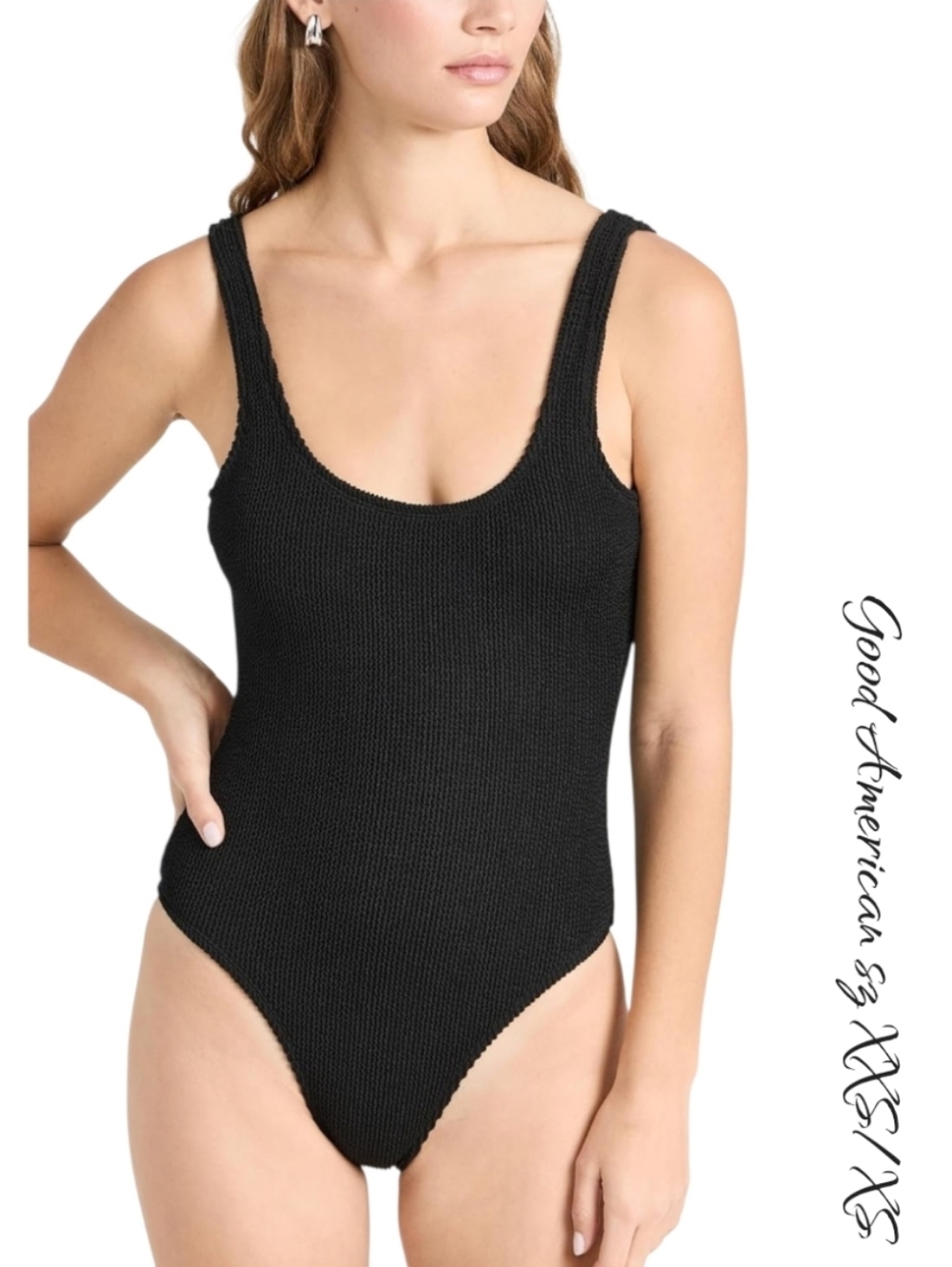 Good American Always Fits Modern Tank One-Piece Swimsuit Black Size XXS/XS